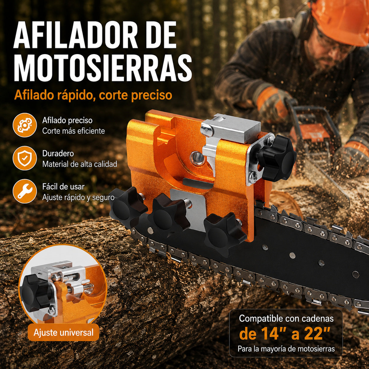 Amoladora de cadena de motosierra, amoladora de rotación manual de cadena de motosierra