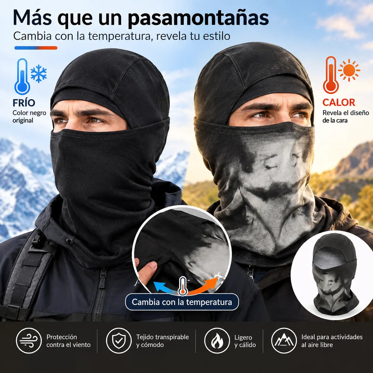 🌡️😎 Pasamontañas Termocrómico que Cambia de Color | Gorro Facial Original y Divertido para Exterior