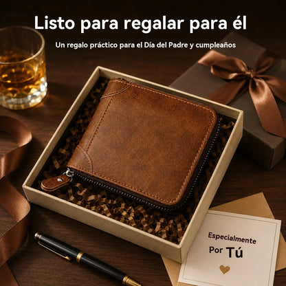 ✨🎁Cartera retro para hombre de piel sintética con cremallera, tarjetero/monedero plegable.