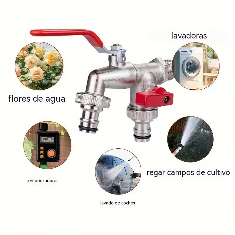 🔥Doble salida para uso exterior | Válvula antirretorno integrada y latón antihielo (UKCA/CE)🚰