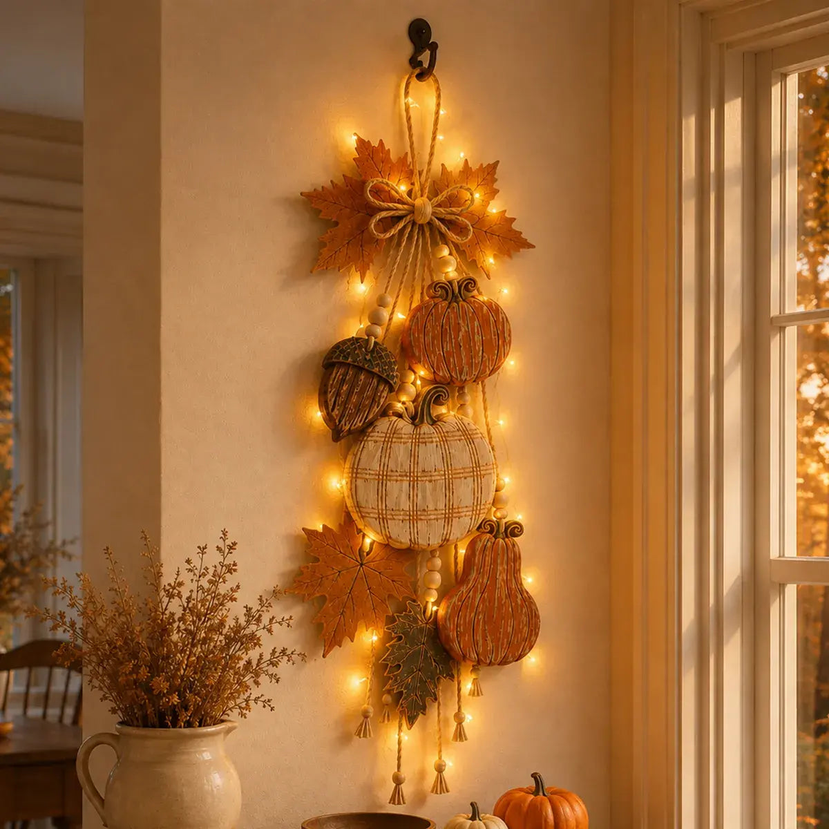 ❤️🎃 Decoración Colgante en Forma de Corazón con Calabaza y LED | Adorno Luminoso para Puerta y Pared