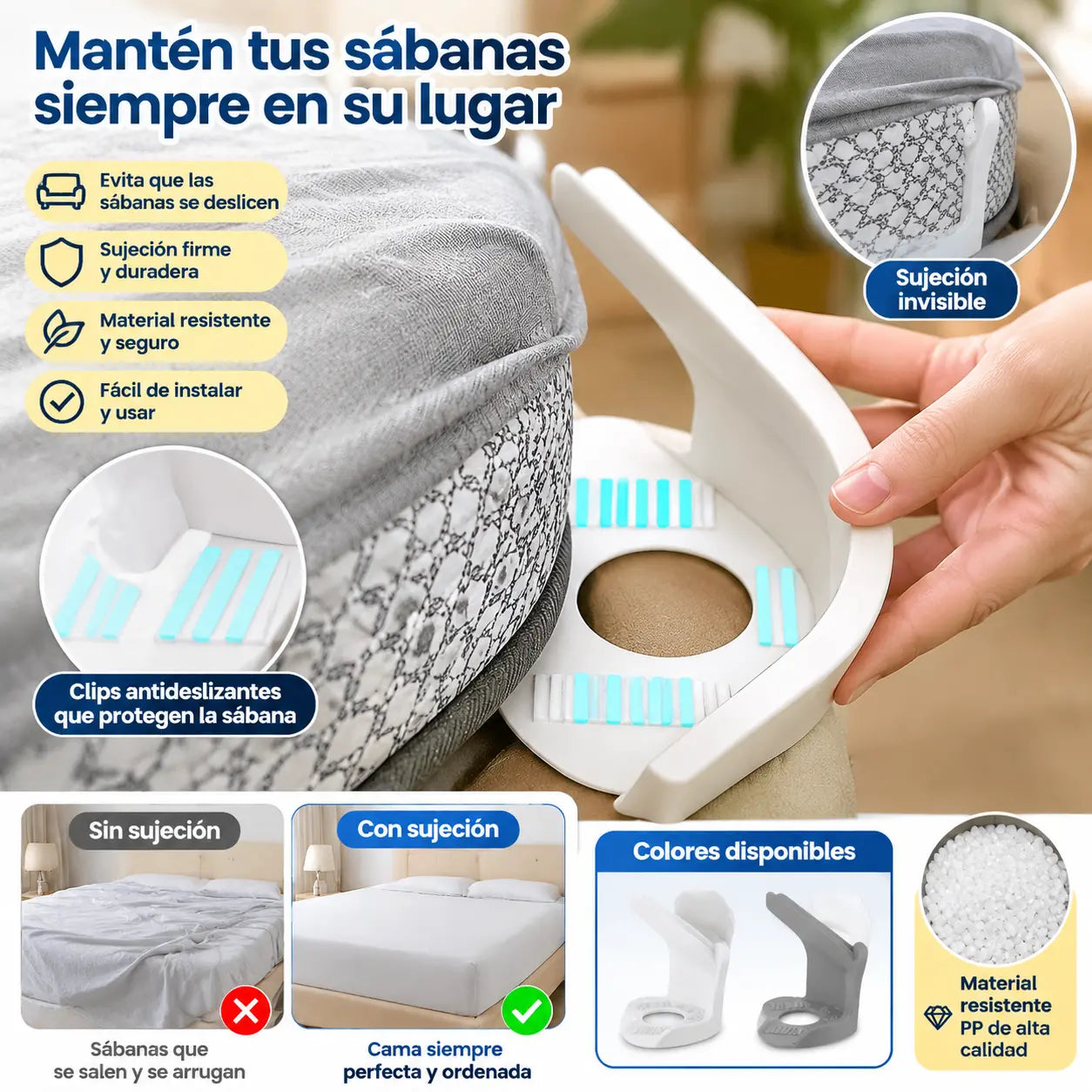 [4/8piezas]🧵🏠Sujetadores Invisibles para Sábanas – Sin Agujas, Antideslizantes y Fáciles de Usar