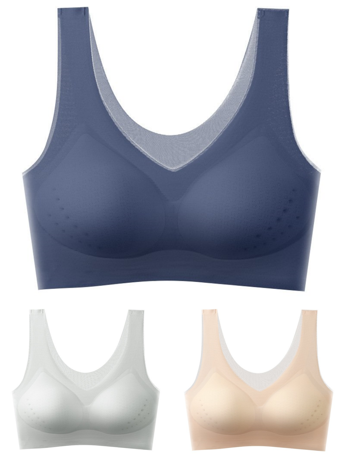 【1 juego de 3 piezas】🌸【40-120 kg】2026, sujetador push-up de seda helada sin costuras