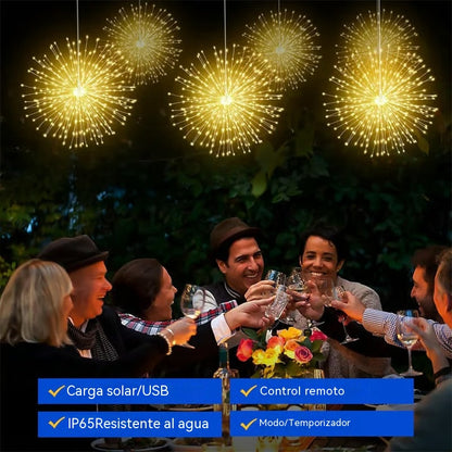 🔥【Último día: ¡40% de descuento!】✨🎉Luces solares de cadena con forma de fuegos artificiales, perfectas para jardines y fiestas.