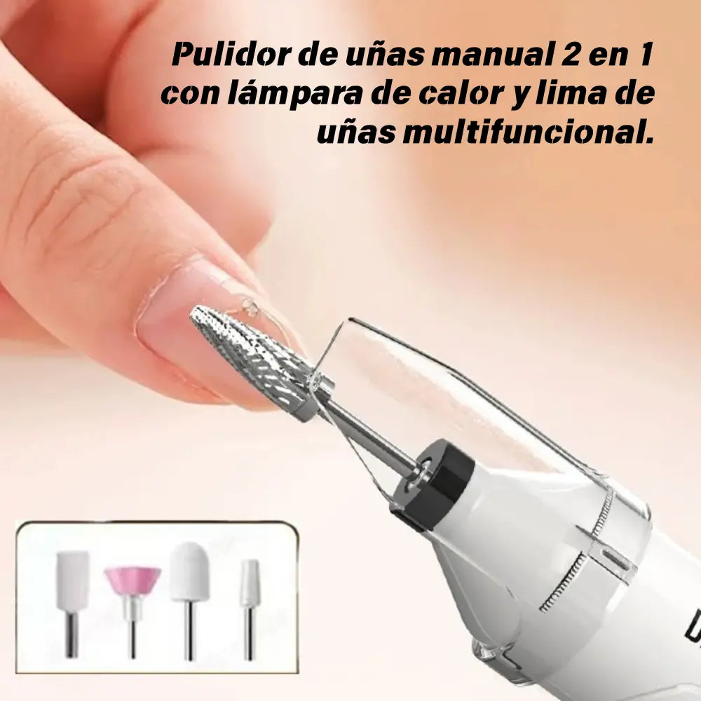 ✨💅Pulidor de uñas manual 2 en 1 con lámpara de calor y lima de uñas multifuncional.