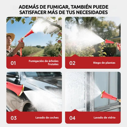 Pulverizador agrícola de alta presión con filtro y boquilla a prueba de viento.