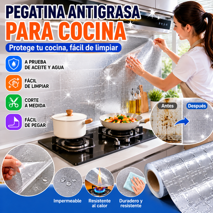 【40cm*10m】🛡️ Adhesivo de papel de aluminio removible y autoadhesivo para cocina, resistente al aceite, al calor y fácil de limpiar.