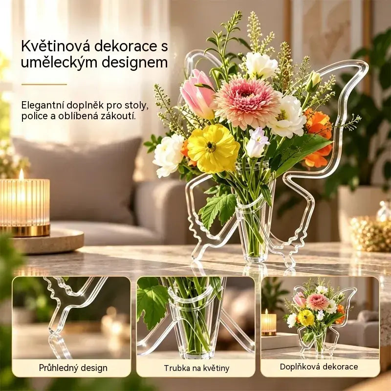 🦋 Průhledná hydroponická váza ve tvaru motýla | Kreativní dekorativní váza na stůl | Dekorace do domácnosti a obývacího pokoje ✨