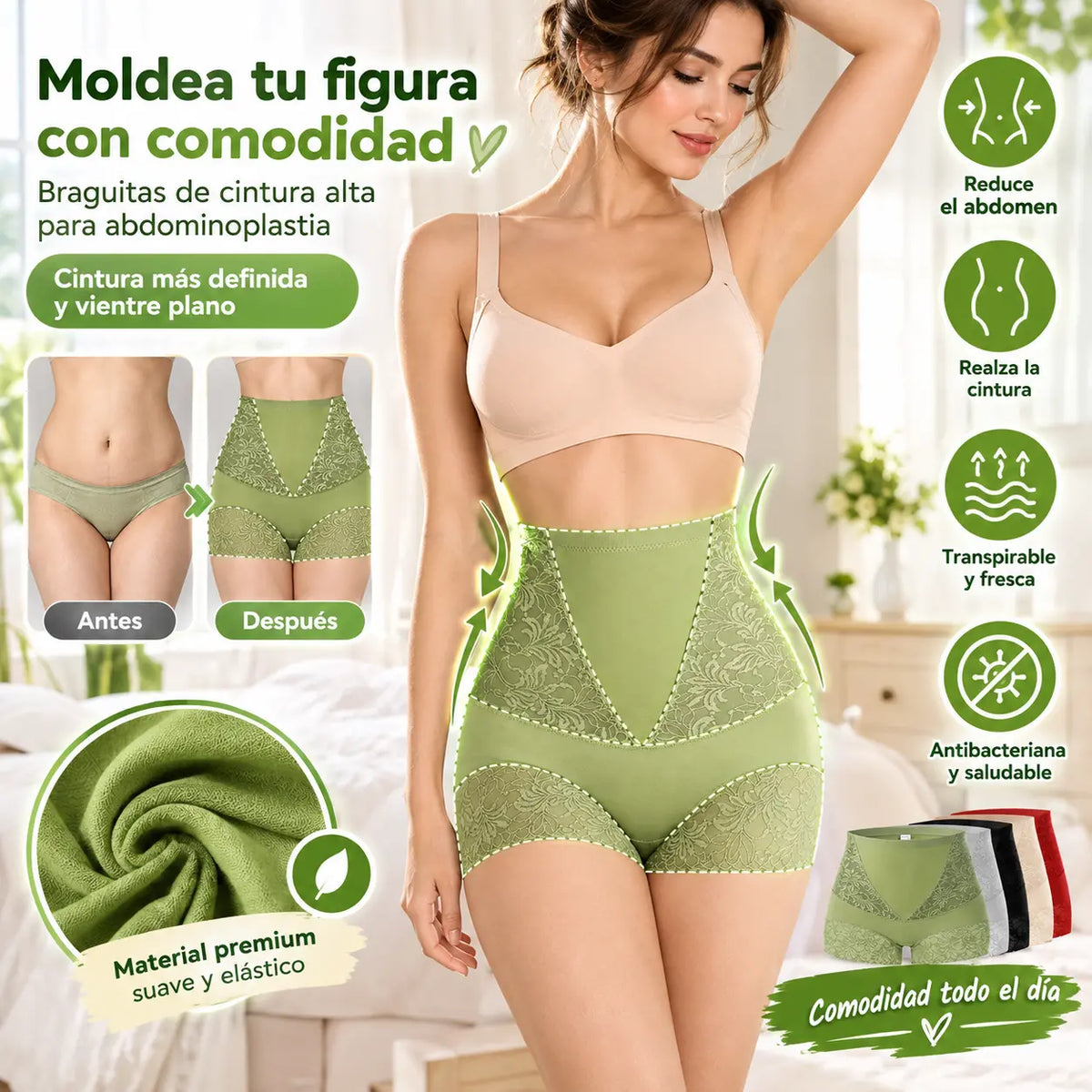 🌸😍【Compra 2 y llévate 2 gratis】💥【M-3XL】😍Braguitas antibacterianas de cintura alta cómodas para abdominoplastia 🩲 【 40-90kg】💖