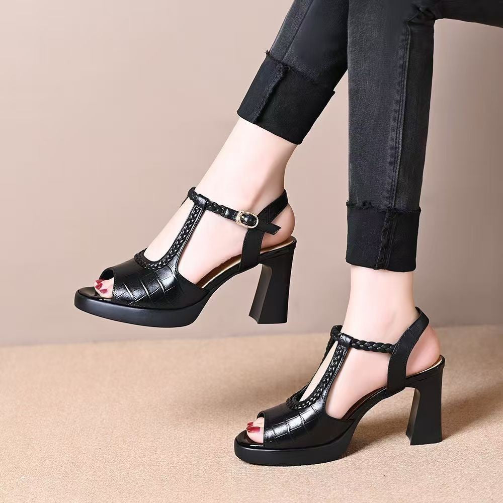 👡【35-40】Nuevas sandalias de verano 2026, tacón plano, punta abierta, suela gruesa, tacón plano, tipo boca de pez (altura del tacón 7 cm)