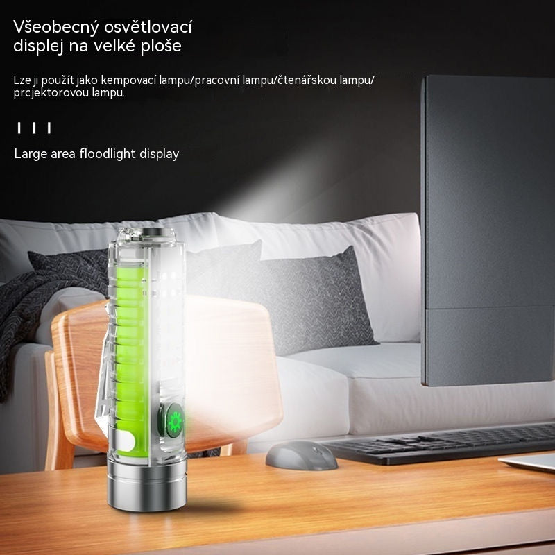 👍👍Kompaktní svítilna s vysokou intenzitou světla, multifunkčním bočním světlem, rychlým nabíjením přes USB-C, přenosností a ultra dlouhou výdrží baterie.