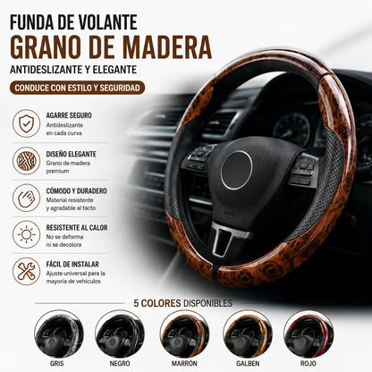 【1 juego de 3 piezas】 Funda antideslizante para volante de coche con vetas de madera