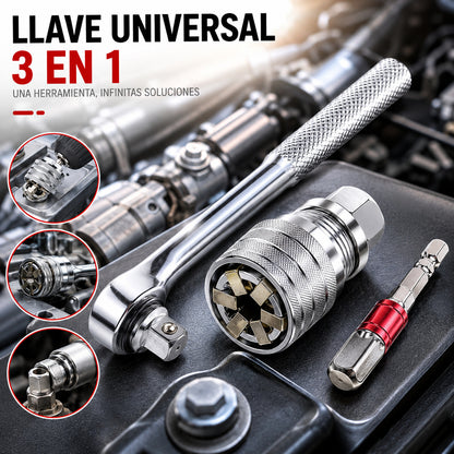 [Juego de 3 piezas] Llave de carraca de 3/8" y vaso universal ajustable multifuncional (10–19 mm)