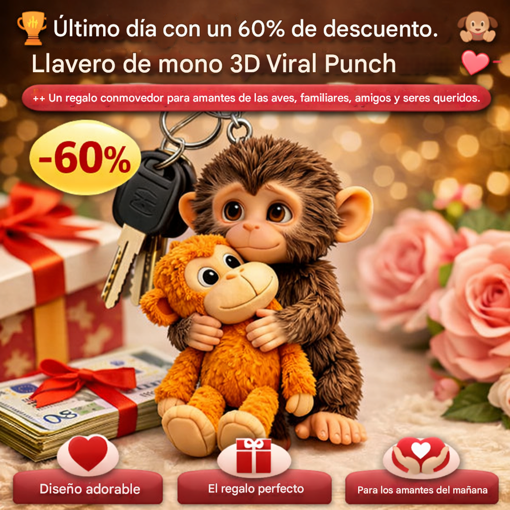 🏆🐵 Llavero de mono 3D Viral Punch 💕🎁Un regalo conmovedor para amantes de los animales, familiares, amigos y seres queridos.