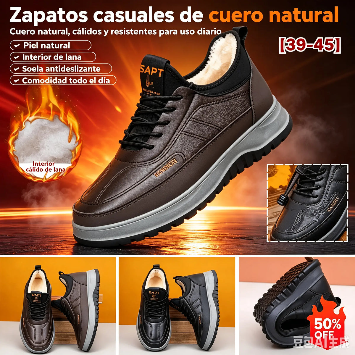 【39-45】Zapatos deportivos casuales de invierno impermeables de cuero genuino para hombre, suela de terciopelo suave, nuevo estilo