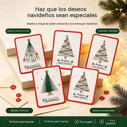 ❤️Un juego de 6 piezas por solo 27 euros🧵🎄Kit de manualidades DIY de 6 tarjetas navideñas con la frase "Merry Christmas" para bordado con aguja mágica
