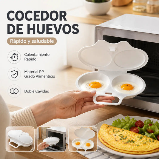 【3 pieza】Vaporera de huevos para microondas, vaporera de plástico de dos compartimentos, resistente al calor, fácil de limpiar, utensilio de cocina creativo