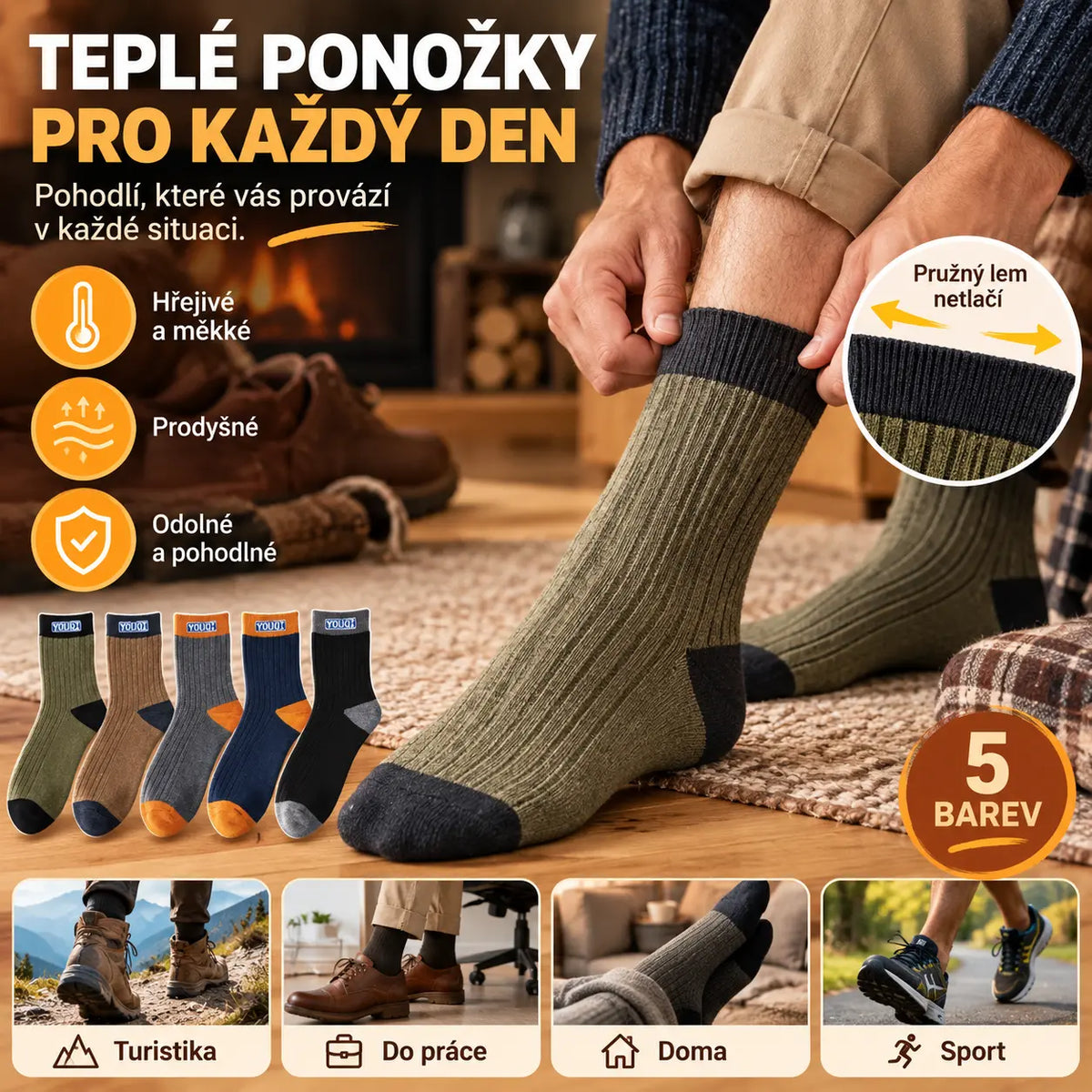 ❤️【1 sada】10 páry za 540Kč🧦Pánské hřejivé a zápach odpuzující ponožky - odvádějí pot a jsou prodyšné, udržují nohy v suchu a pohodlí