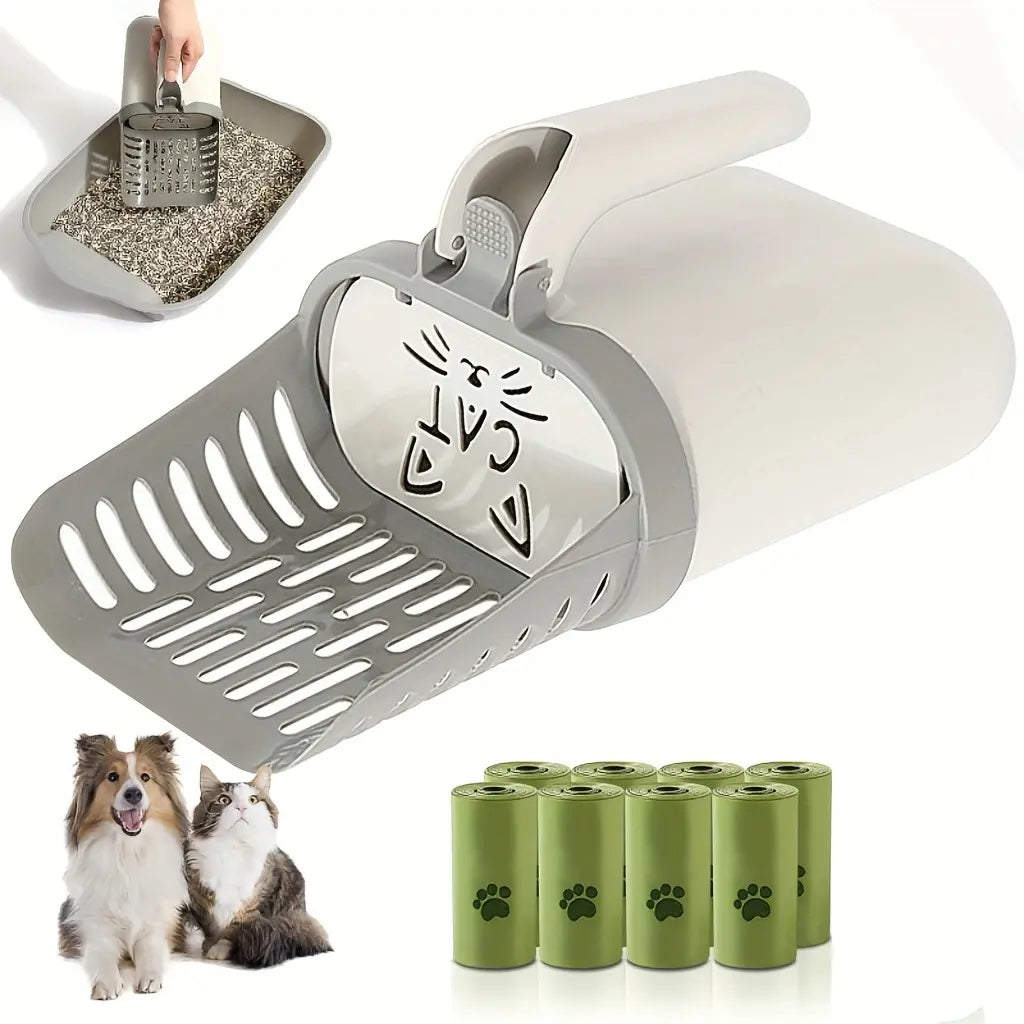 Nueva pala para arena de gato desmontable de una sola pieza, herramienta para recoger excrementos de gato, bolsa autorecolectora de excrementos