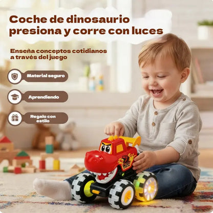 🦖🚗 Avtomobilček dinozaver na potisk: z rahlim pritiskom odbrzi, spremljajo pa ga utripajoče lučke in zabavno rjovenje ✨🎮