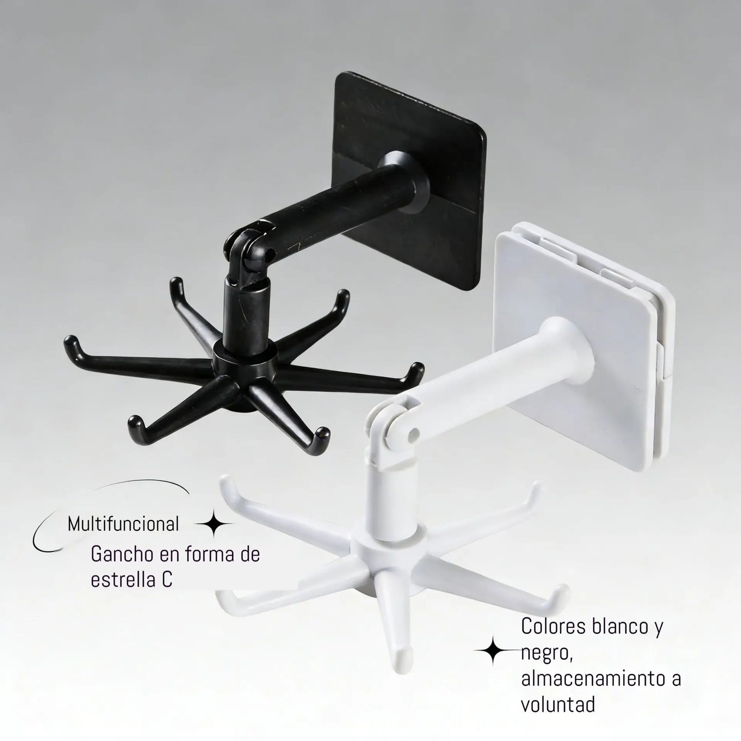 🔥【5 negras + 5 blancas】10 por solo 26 euros🏢🚪Estante de almacenamiento de pared con gancho giratorio para cocina (no requiere taladrar)