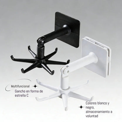 🔥【5 negras + 5 blancas】10 por solo 26 euros🏢🚪Estante de almacenamiento de pared con gancho giratorio para cocina (no requiere taladrar)