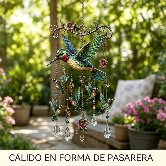 🐦Campanilla de viento de cristal con colibrí y diseño pintado de estilo retro.