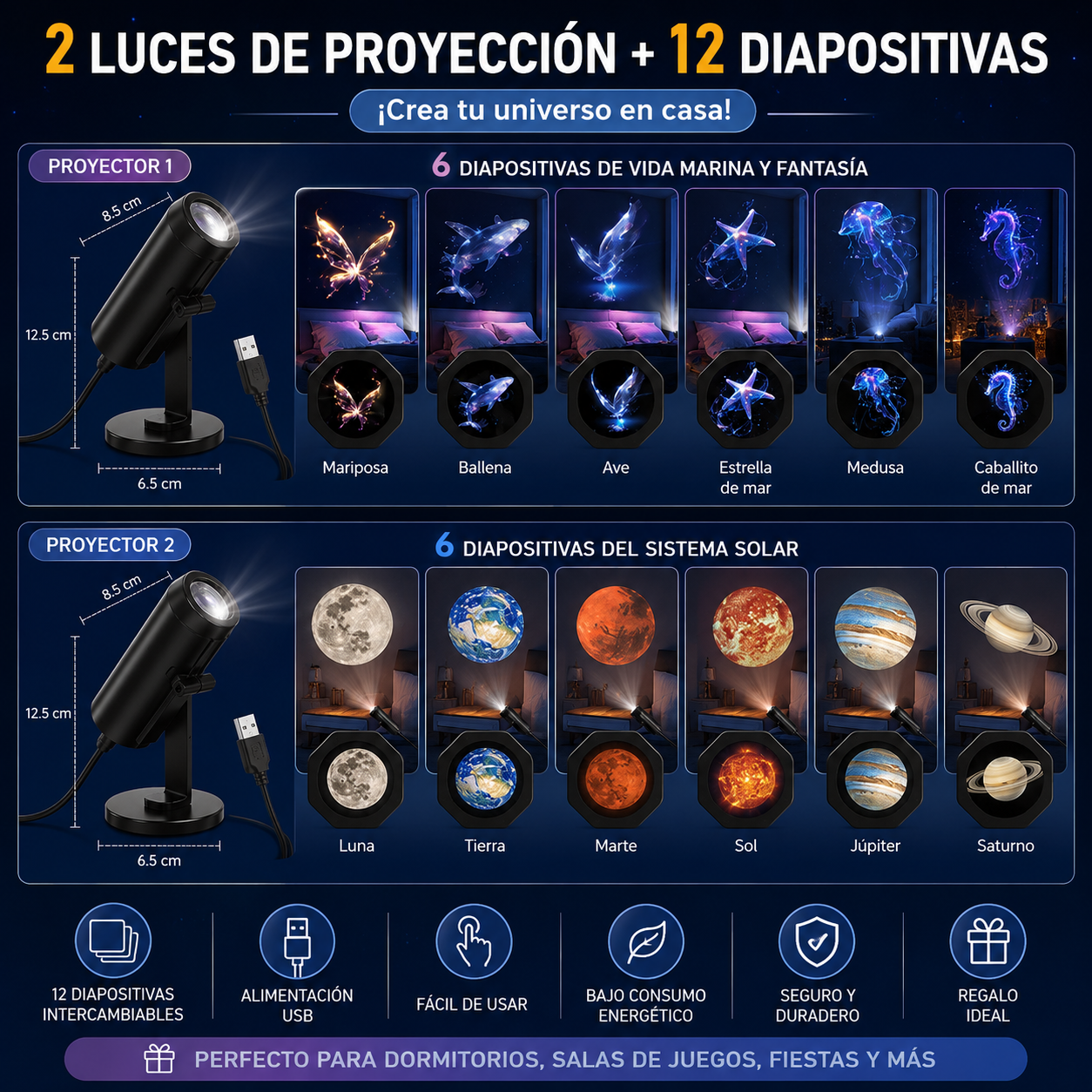 🤩Lámpara nocturna estrellada brillante, lámpara de luna, LED creativa para el dormitorio