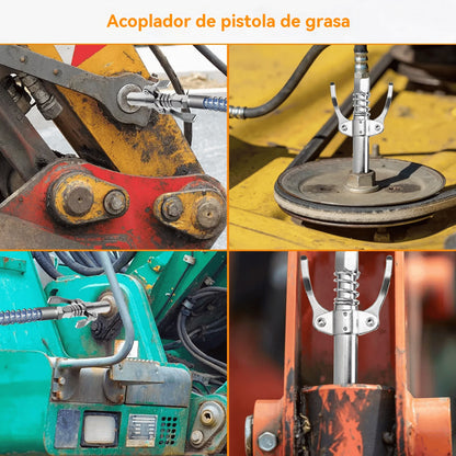 【Compra 1 y llévate 1 gratis】2 artículos por 27 euros🔧Inyector de grasa de alta presión con abrazadera autoblocante y boquilla de engrase de doble asa + manguera flexible de 30 cm