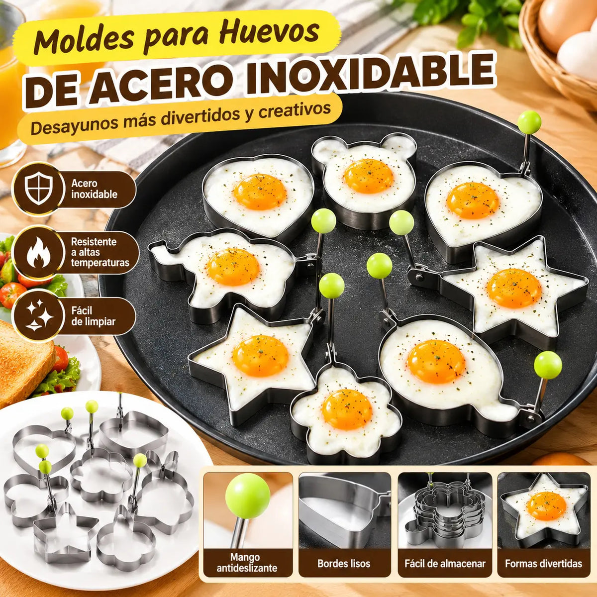 🍳【Juego de 5 piezas】 Precio especial de gran venta - Molde para huevos de acero inoxidable