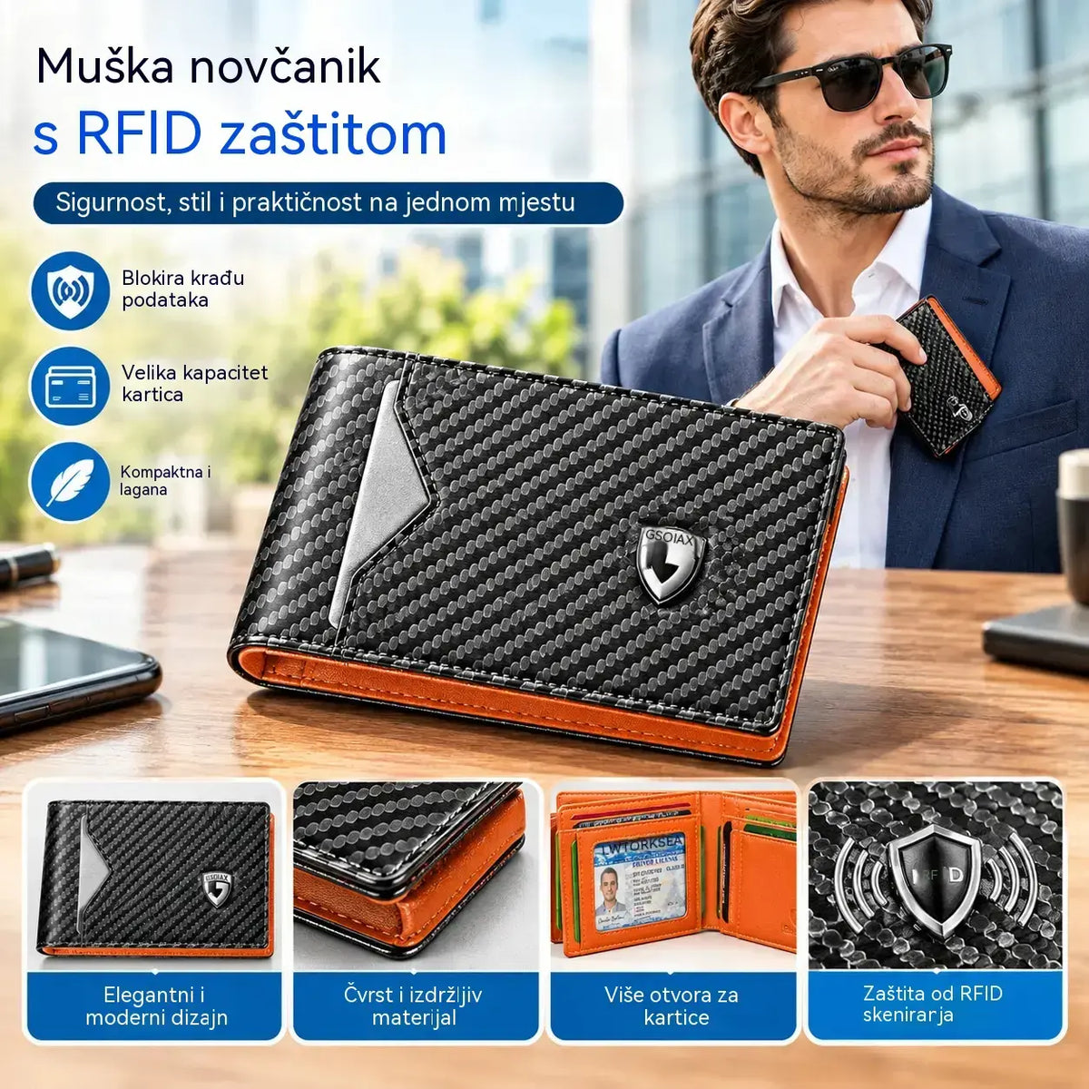 Muški novčanik uskog kroja sa RFID zaštitom