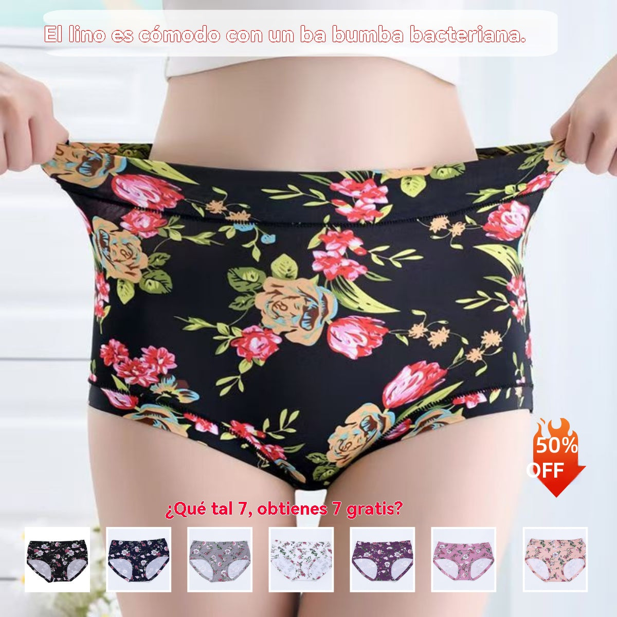🔥7 piezas 29 euros💕Ropa interior antibacteriana cómoda de algodón puro, nuevo estilo estampado【50-140KG】
