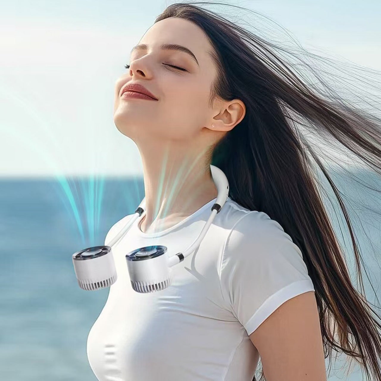 💨 Ventilador de aire acondicionado con cuello – Extremadamente silencioso, portátil y giratorio 360° – Ideal para el verano 🌞