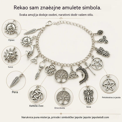 Ženska vintage narukvica s privjescima i mističnim ugođajem – nebeski, gotički i boho nakit 🔮✨