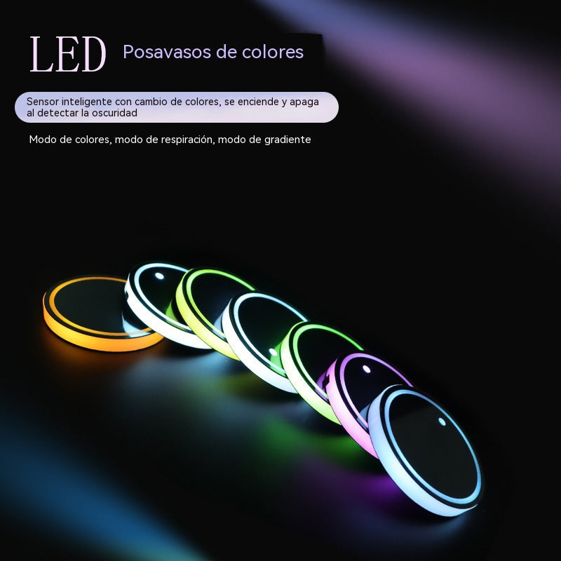 【3 artículos por 27 euros】🚗💡Posavasos coloridos para el interior del coche con luces LED