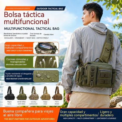 Riñonera táctica multifuncional para hombre: múltiples bolsillos, gran capacidad, ligera, cómoda, impermeable, ideal para viajes, acampada y pesca.
