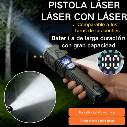 🔦💡⚡🔥Linterna de alta intensidad, larga duración, extremadamente brillante para uso exterior y doméstico, zoom, largo alcance, recargable, con guía láser.