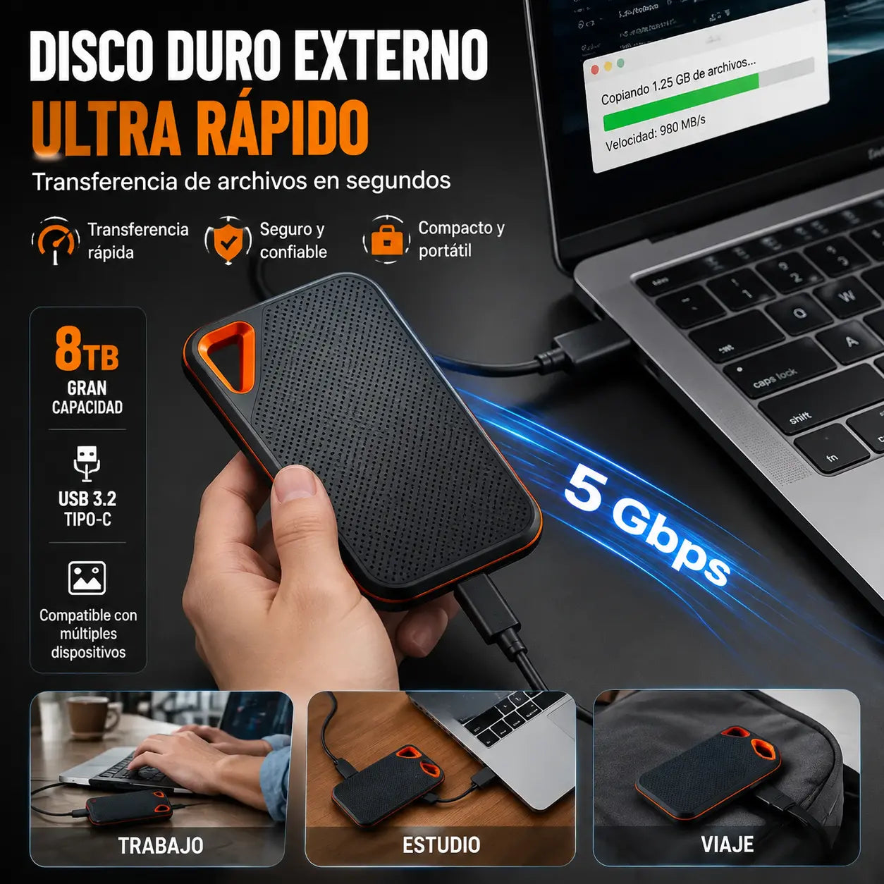 【Último día 🔥50% de descuento】💥【8TB】 Disco duro móvil de alta velocidad y gran capacidad