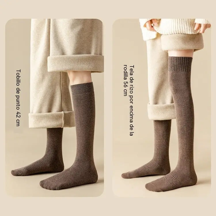 【2 pares】Calcetines largos gruesos de color liso de invierno