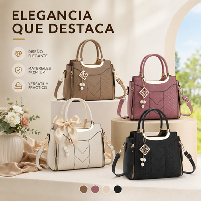 👜✨ Bolso de mujer con asa superior, costuras en forma de V, herrajes dorados y múltiples compartimentos: elegante y espacioso.💼