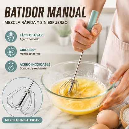 【 2 pieza por 24 euros】Batidor de huevos semiautomático de acero inoxidable