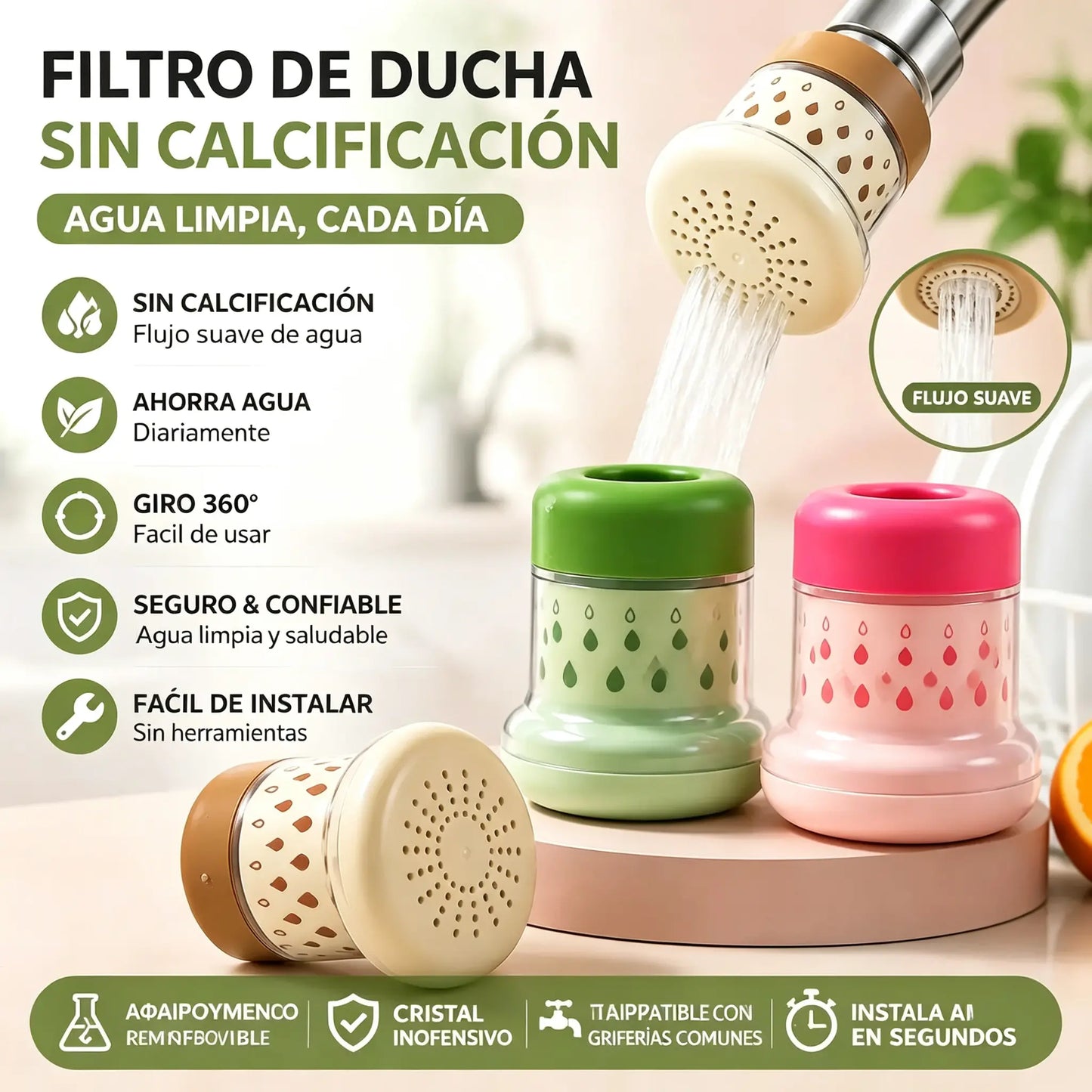 💦 Filtro de grifo sin salpicaduras -360° – Ahorra agua y lava mejor