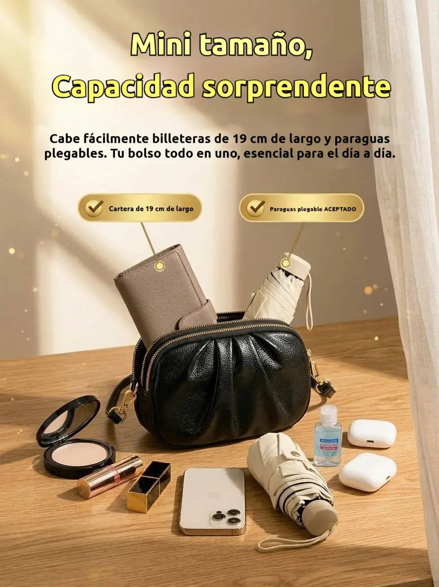 ✨🎀Bolso bandolera de piel con varios compartimentos y forma de concha