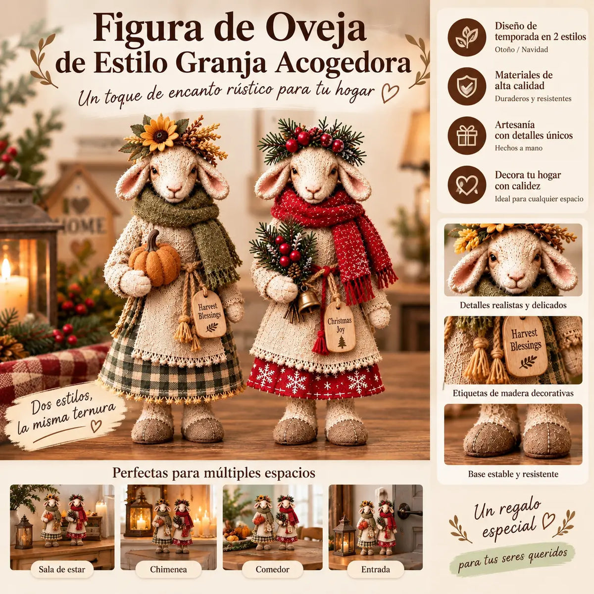 🎄❤️Una figura decorativa de oveja estilo «granja acogedora»: bonita, práctica y portátil; aporta un toque de calidez al ambiente.