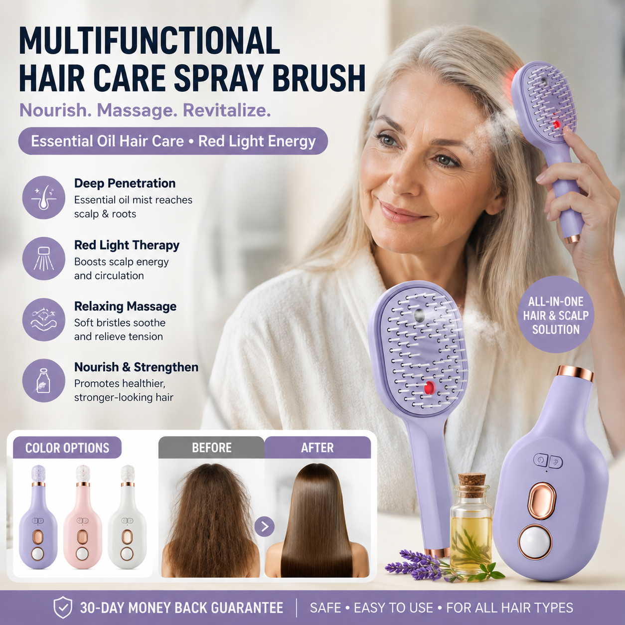 💖💨Un peine con función de pulverización de un solo botón para evitar eficazmente que el cabello se enrede.