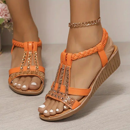 🌟[50%OFF]👡[34-43] Verano 2026Nuevas sandalias de cuña con diamantes de imitación para mujer