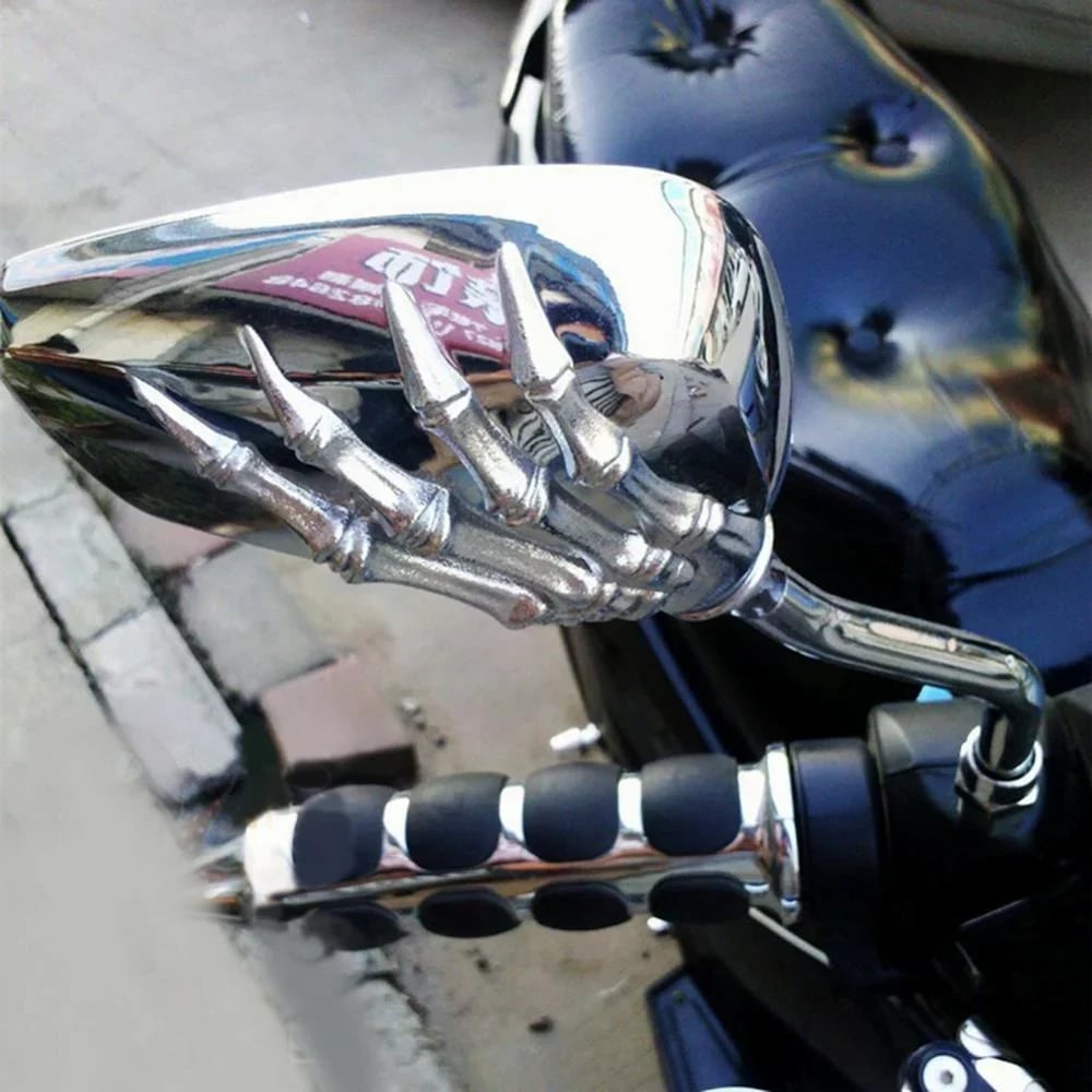 💀🏍️🔍【1 par】🔥Espejo retrovisor de motocicleta con mano fantasma galvanizada, accesorio de seguridad en la conducción, universal para motocicletas y vehículos eléctricos.