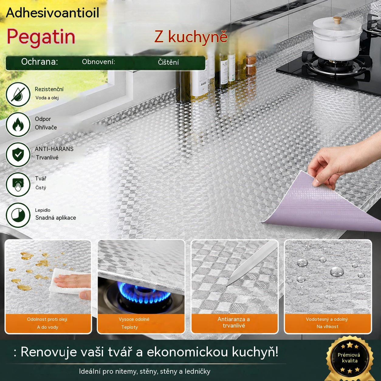 Lepidla do kuchyně: samolepky na zeď odolné vůči oleji, vodě, ohni a vysokým teplotám.