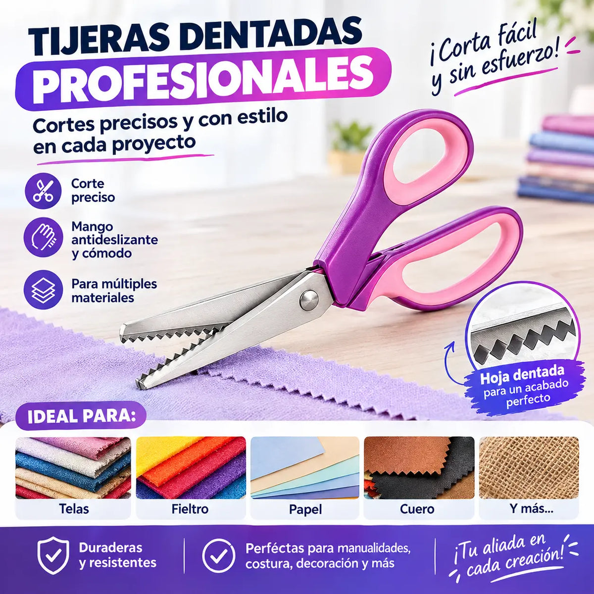 ✂️ Tijeras Dentadas Multiusos de Corte en Zigzag – Para Tela, Papel y Manualidades 🧵