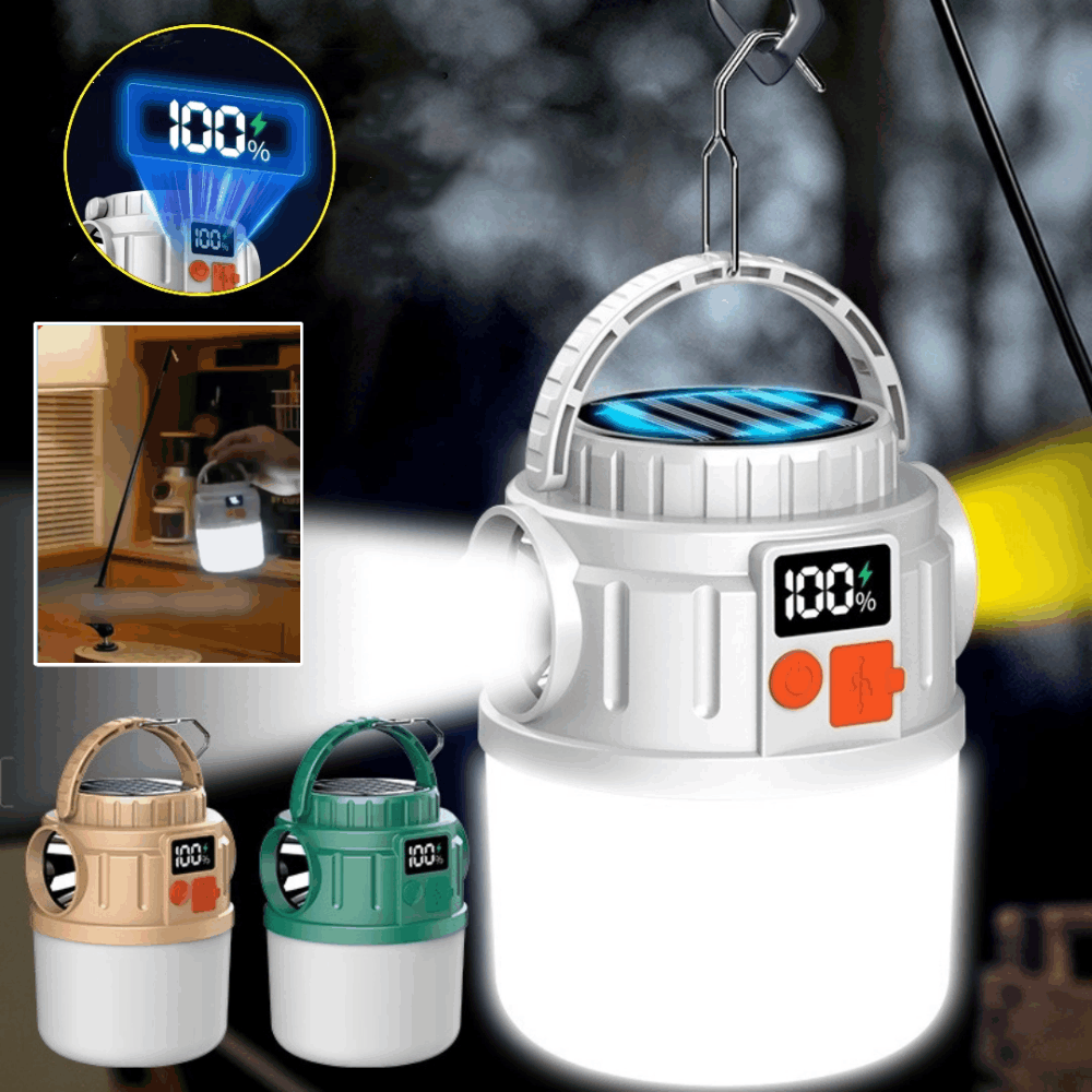 🏕️🌞Luz de camping con pantalla digital recargable solar LED multifunción de emergencia para exteriores